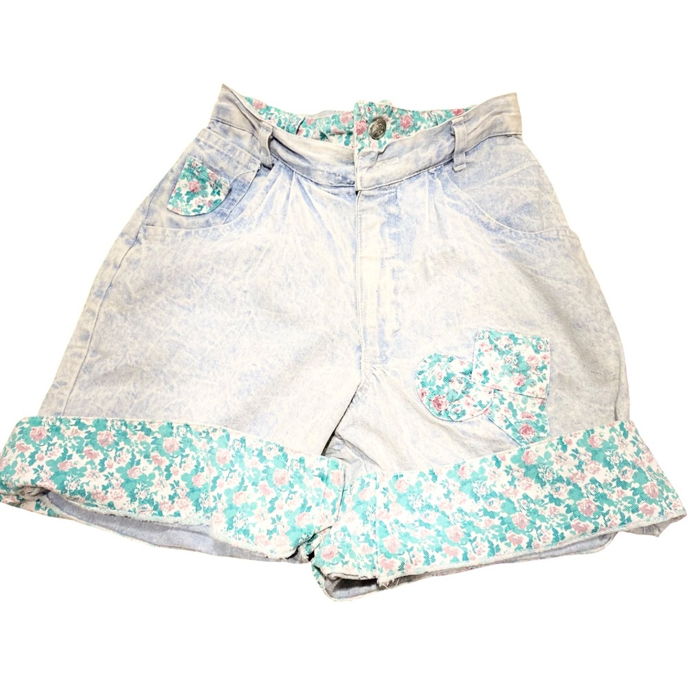 MPG Jeans Light Blue Shorts with Floral Trim size 3